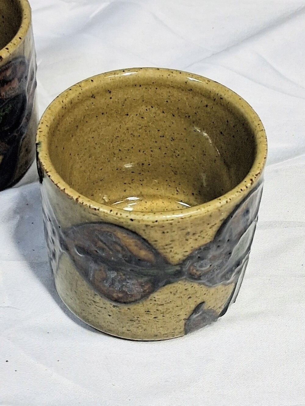 Set Of 3 Japanese Otagiri Sake/Tea/Candle Motives Stoneware Clay Cups 2.5"x2.5" - Picture 3 of 9